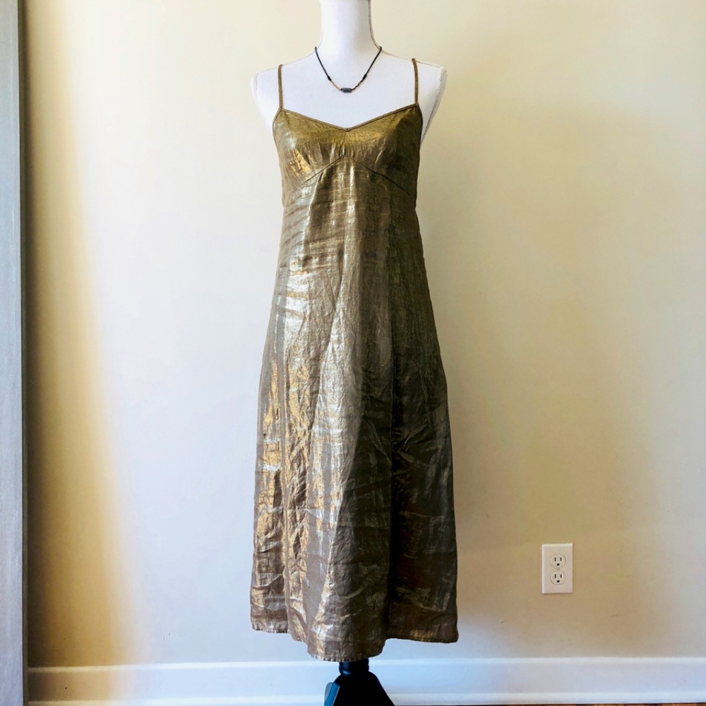 Gold Lame Spaghetti Strap Maxi Dress